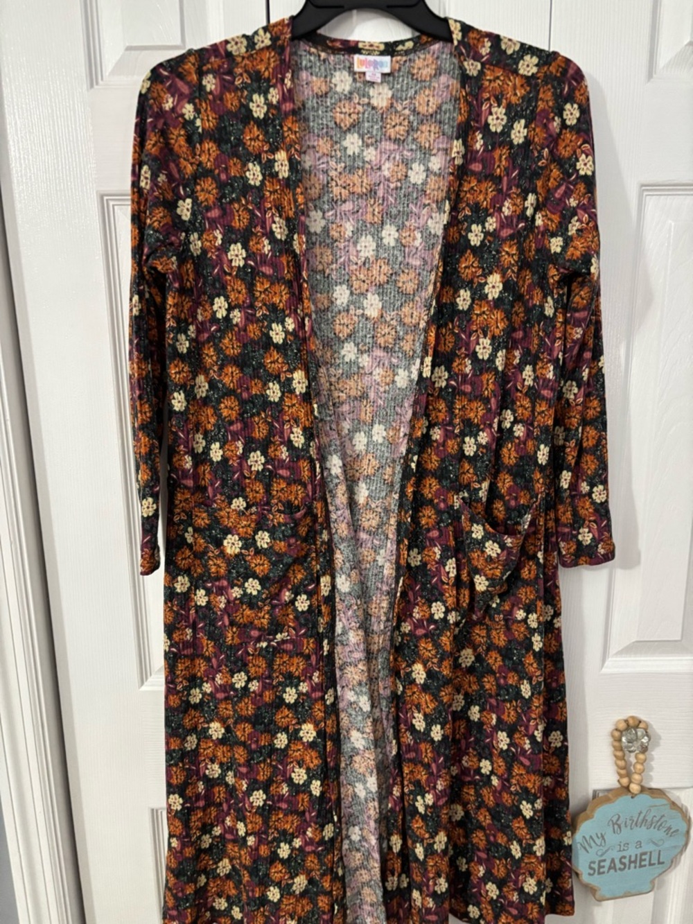 LulaRoe Floral Open-Front Long Cardigan - Black Multi